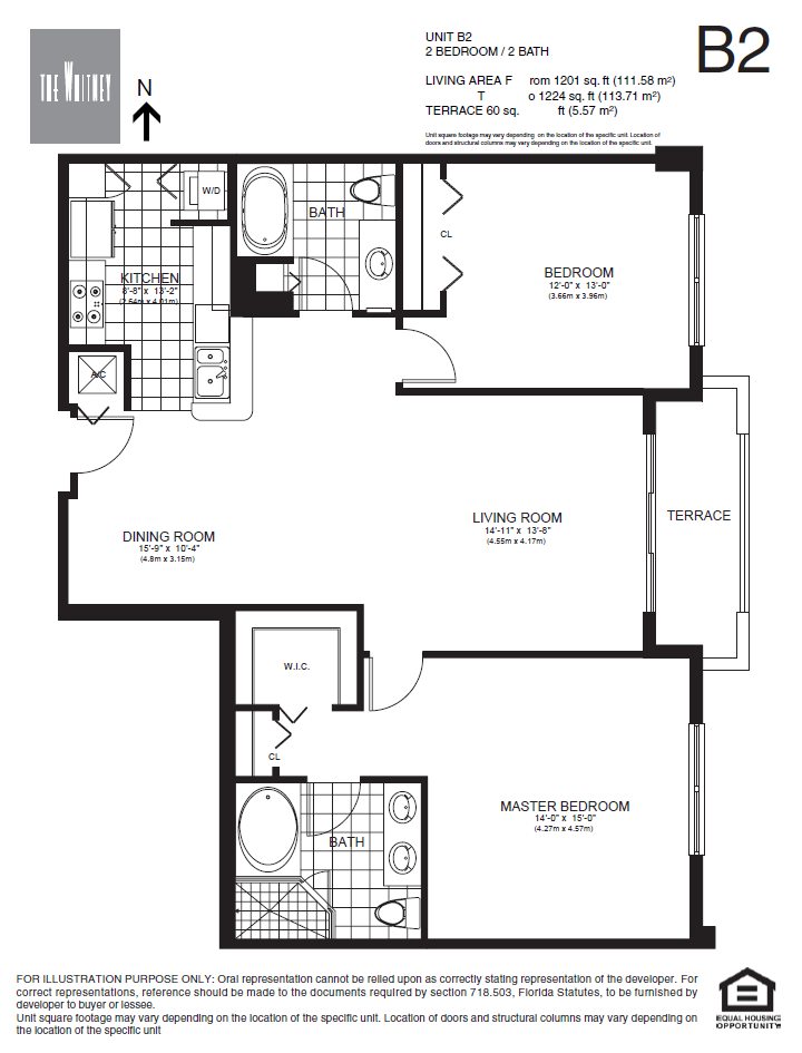 Floor plan for 2 beds, 2 baths, 1224 sqft